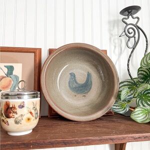 Vintage Pottery Bowl with Chicken Design